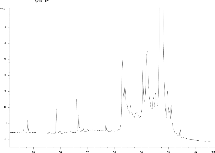 Degraded Myoglobin on Aeris WIDEPORE 3.6u XB-C18 250x2.1 Zoom In High Flow
