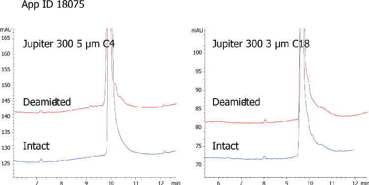 Interferon Alpha intact & deamidated on Jupiter 3u C18 and Jupiter 5u C4