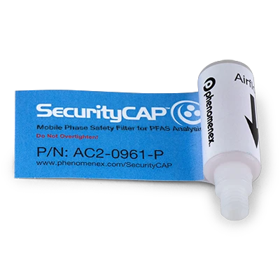 SecurityCAP Mobile Phase Safety Filter for PFAS, 6-month Capacity, 1/4in-28 Threads for PFAS Testing, 10/pk