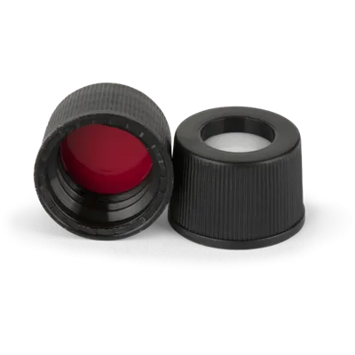 Verex Cap (pre-assembled), 10-425, w/, PTFE/Silicone septa, Black, 100/Pk