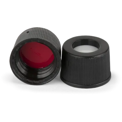 Verex Cap (pre-assembled), 10-425, w/, Bonded-in PTFE/Silicone preSlit septa, blk, 100/Pk