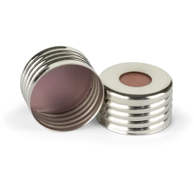 Verex HS Screw Cap, 18mm, Magnetic, slv, PTFE/Butyl Rubber septa (red/grey), 100/Pk