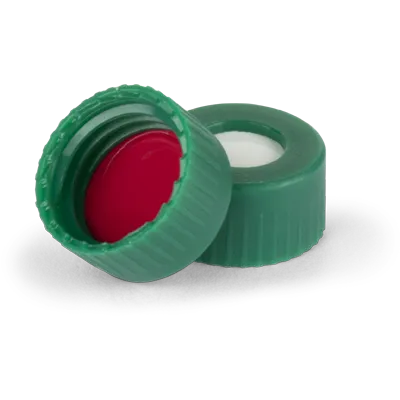 Verex Cap (pre-assembled), 9mm, w/, Bonded-in PTFE/Silicone septa, grn, 1000/Pk