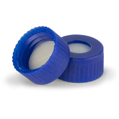 Verex Cert+ Cap (pre-assembled), 9mm, w/, Bonded-in PTFE/Silicone preSlit septa, blu, 100/Pk