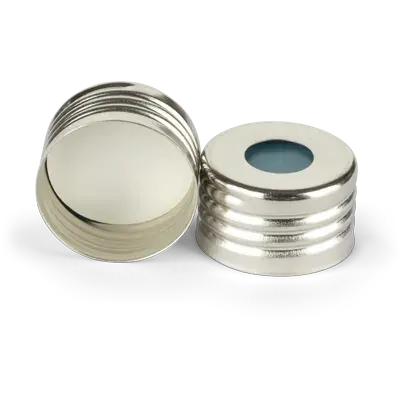 Verex HS Screw Cap, 18mm, Magnetic, slv, PTFE/Silicone septa (white/translucent blue), 100/Pk