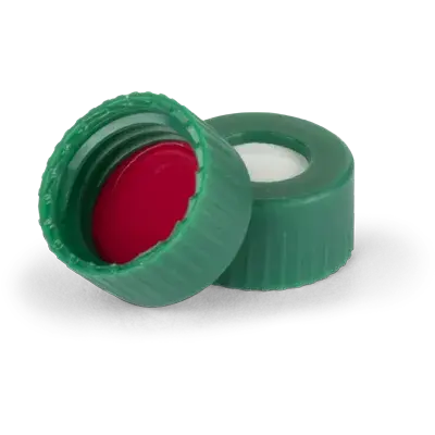 Verex Cap (pre-assembled), 9mm, w/, Bonded-in PTFE/Silicone septa, grn, 1000/Pk