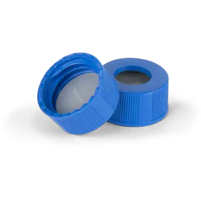 Verex Cert+MSQ Cap (pre-assembled), 9mm, w/, Locked-Fit PTFE/Sil preSlit septa, blu, 100/Pk