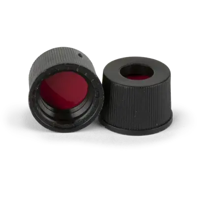 Verex Cap (pre-assembled), 8-425, w/, PTFE/Silicone/PTFE septa, Black, 100/Pk
