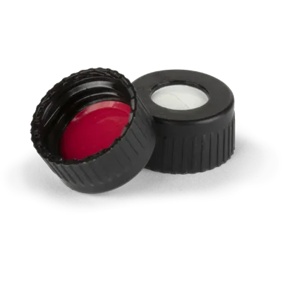 Verex Cap (pre-assembled), 9mm, w/, PTFE/Silicone preSlit septa, Black, 100/Pk