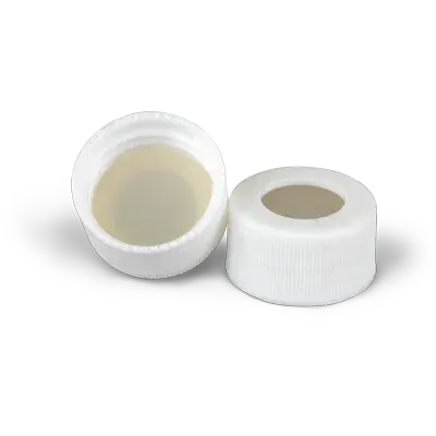 Verex Cap (pre-assembled), 24-414, w/, Bonded-in PTFE/Silicone septa, wht, 100/Pk