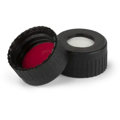 Verex Cap (pre-assembled), 9mm, w/, Bonded-in PTFE/Silicone septa, blk, 100/Pk