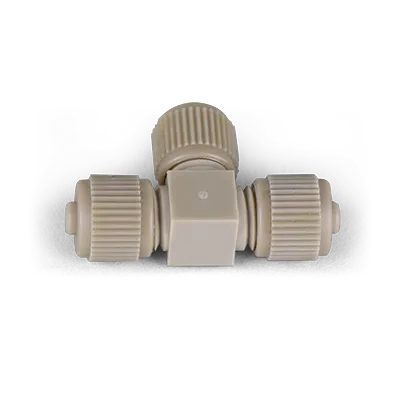 Tee Assembly, PEEK, 0.006" thruhole, joins three 1/32" OD tubing (MAX 5,000 psi / 345 bar), ea