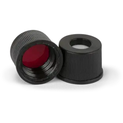 Verex Cap (pre-assembled), 8-425, w/, PTFE/Silicone septa, Black, 100/Pk