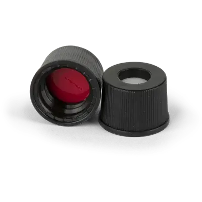 Verex Cap (pre-assembled), 8-425, w/, PTFE/Silicone preSlit septa, Black, 100/Pk