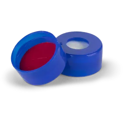 Verex Seal, 11mm Dia., Snap, PTFE/Silicone, preSlit, Blue, 100/Pk