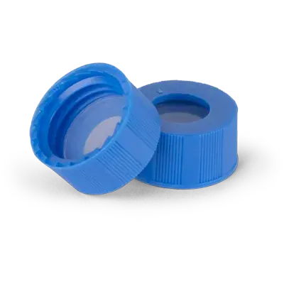 Verex Cert+MSQ Cap (pre-assembled), 9mm, w/, Locked-Fit PTFE/Silicone septa, blu, 100/Pk