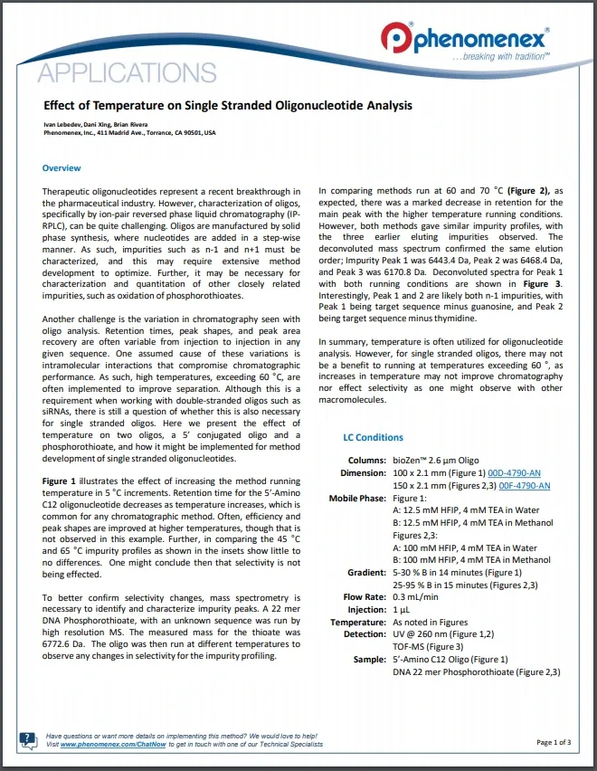 Effect of Temperature on Single Stranded Oligonucleotide Analysis