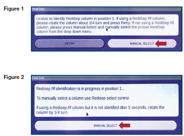 Messages that will pop up when installing your claricep Flash column onto a combiflash Rf instrument