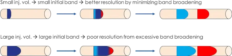 Injection volume and band broadening: Increasing injection volume introduces band broadening in SEC, reducing resolution and compromising molecular weight accuracy.